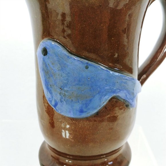 Mugs Pottery Bluebirds Artisan Handmade Signed Dated Set of 2 Different Sizes - Picture 2 of 8